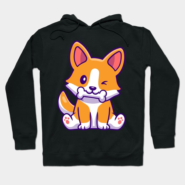 Cute Corgi Dog Eating Bone Cartoon Hoodie by Catalyst Labs